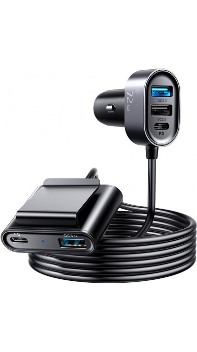 Joyroom JR-CL05 78W Schnellladegerät Auto 5 Ports (2xPD+3QC3.0) 1,5m Kabel - Schwarz