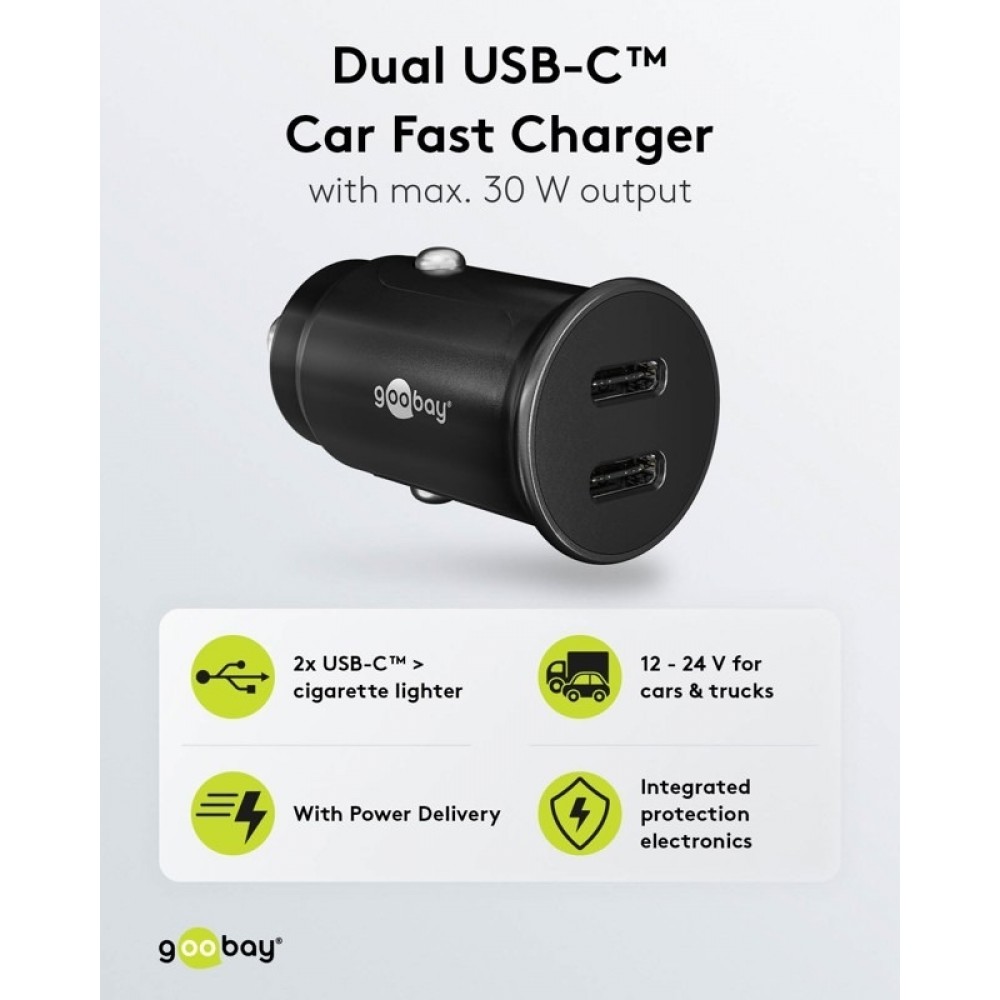 Goobay Auto Schnellladeger&auml;t 30W USB-C PD Kfz-Ladeadapter f&uuml;r 12/24V - Schwarz