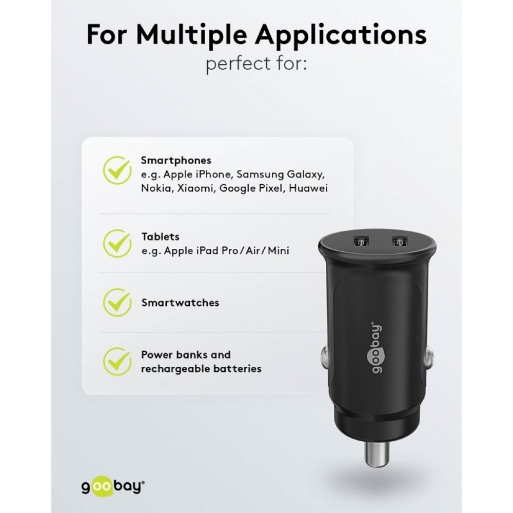 Goobay Auto Schnellladeger&auml;t 30W USB-C PD Kfz-Ladeadapter f&uuml;r 12/24V - Schwarz