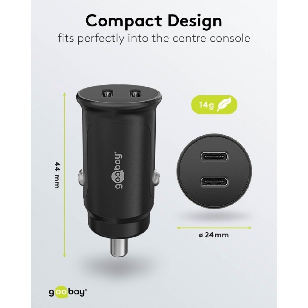 Goobay Auto Schnellladeger&auml;t 30W USB-C PD Kfz-Ladeadapter f&uuml;r 12/24V - Schwarz