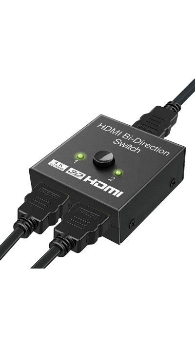 HDMI 2.0 Bidirektionaler Switch 2x1 / 1x2 4K UHD HDMI Umschalter Dual-Port High-Speed Splitter Audio Video - Schwarz