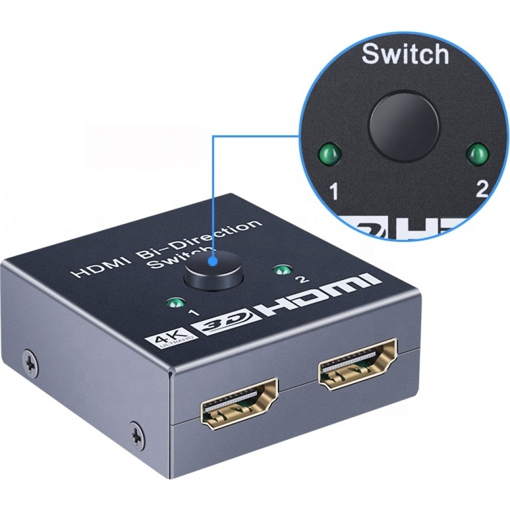 HDMI 2.0 Bidirektionaler Switch 2x1 / 1x2 4K UHD HDMI Umschalter Dual-Port High-Speed Splitter Audio Video - Schwarz