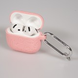 AirPods 4 Case H&uuml;lle - Gravierte Silikon-Dinosaurier und Blumen - Rosa