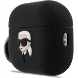 AirPods Pro / Pro 2 Case H&uuml;lle - 3D Silikon Kopf Karl Lagerfeld elegantes Schutzaccessoire - Schwarz