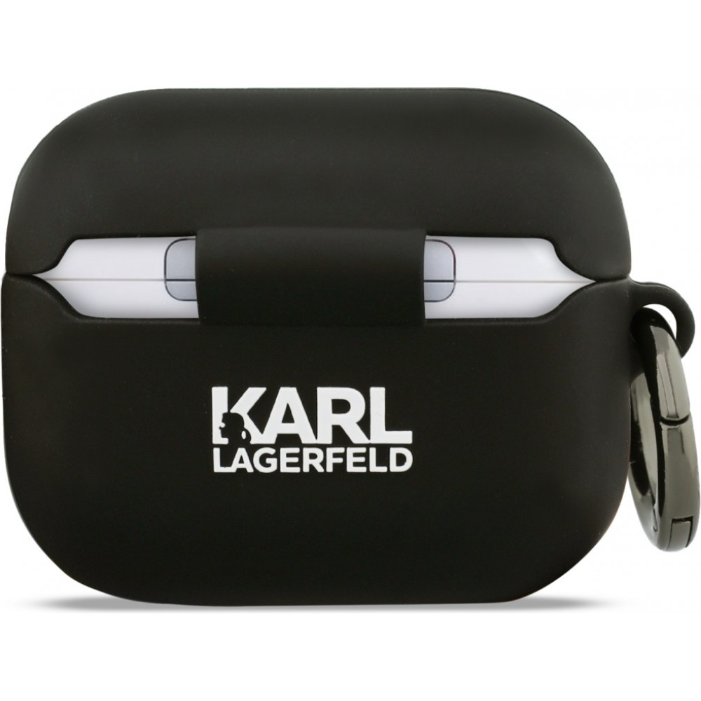 AirPods Pro / Pro 2 Case H&uuml;lle - 3D Silikon Kopf Karl Lagerfeld elegantes Schutzaccessoire - Schwarz