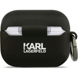 AirPods Pro / Pro 2 Case H&uuml;lle - 3D Silikon Kopf Karl Lagerfeld elegantes Schutzaccessoire - Schwarz