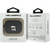 AirPods Pro / Pro 2 Case H&uuml;lle - 3D Silikon Kopf Karl Lagerfeld elegantes Schutzaccessoire - Schwarz