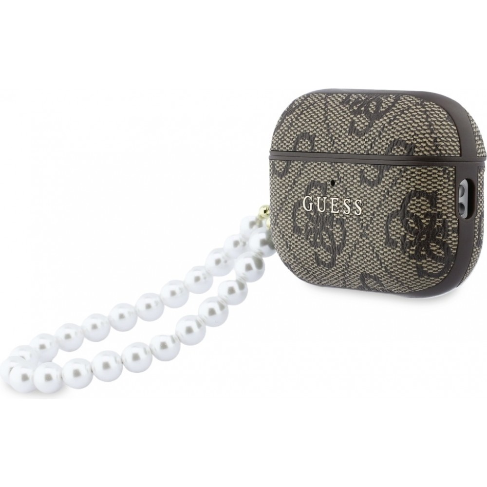 Coque AirPods Pro / Pro 2 - Guess 4G pour AirPods Pro 3 avec bracelet en perle - Brun