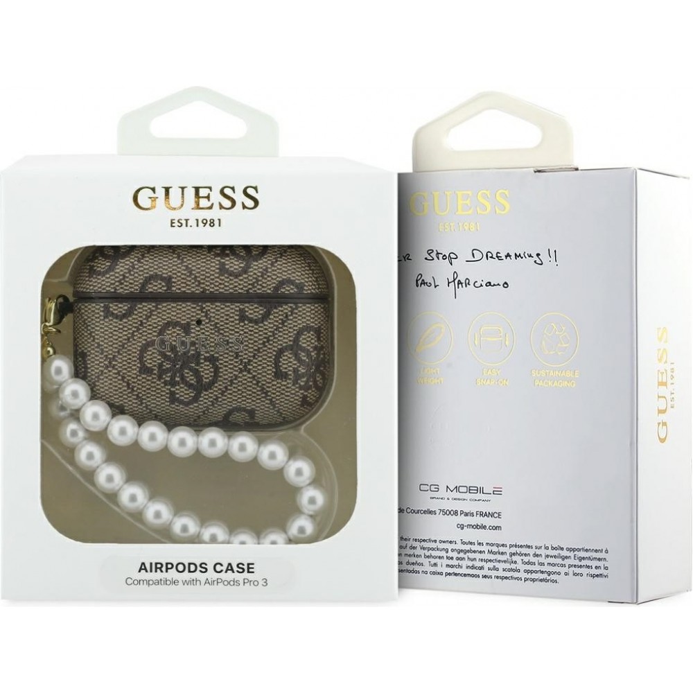 Coque AirPods Pro / Pro 2 - Guess 4G pour AirPods Pro 3 avec bracelet en perle - Brun