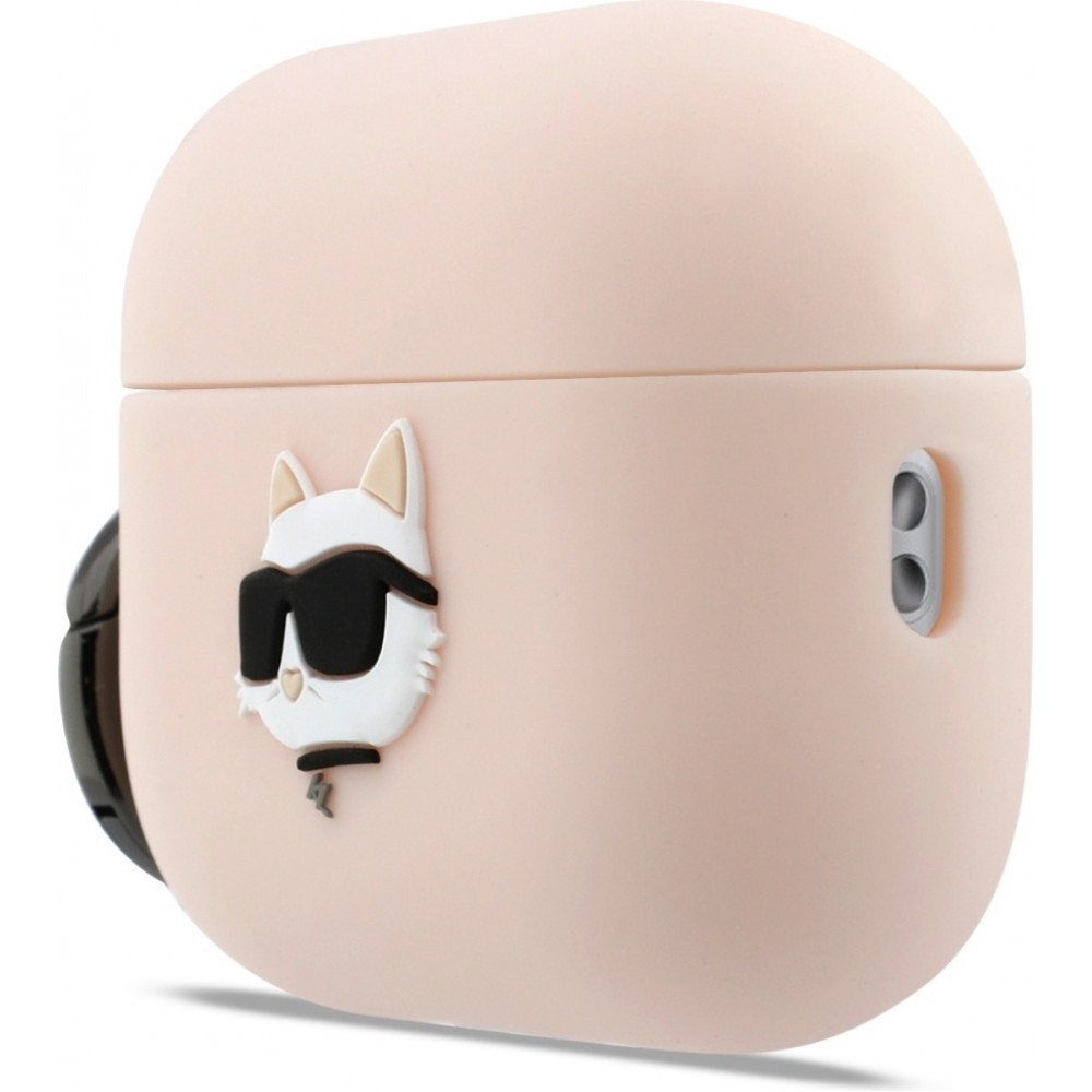 Coque AirPods Pro / Pro 2 -  Karl Lagerfeld silicone soft touch avec t&ecirc;te de Choupette en relief - Rose