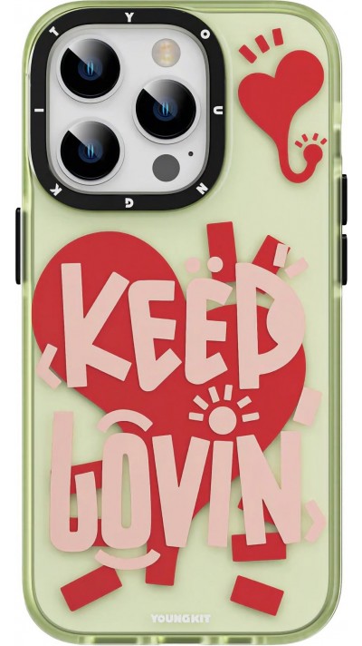 Coque iPhone 14 Pro Max - Youngkit Keep Lovin Silicone verte transparente avec cœur - Vert