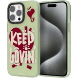 iPhone 14 Pro Case H&uuml;lle - Youngkit Keep Lovin Transparentes Gr&uuml;nes Silikon mit Herz - Gr&uuml;n