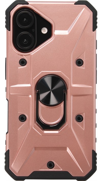 iPhone 16 Case H&uuml;lle - Armor Silikon-Ecken-Schutz mit St&uuml;tzring - Rosa gold