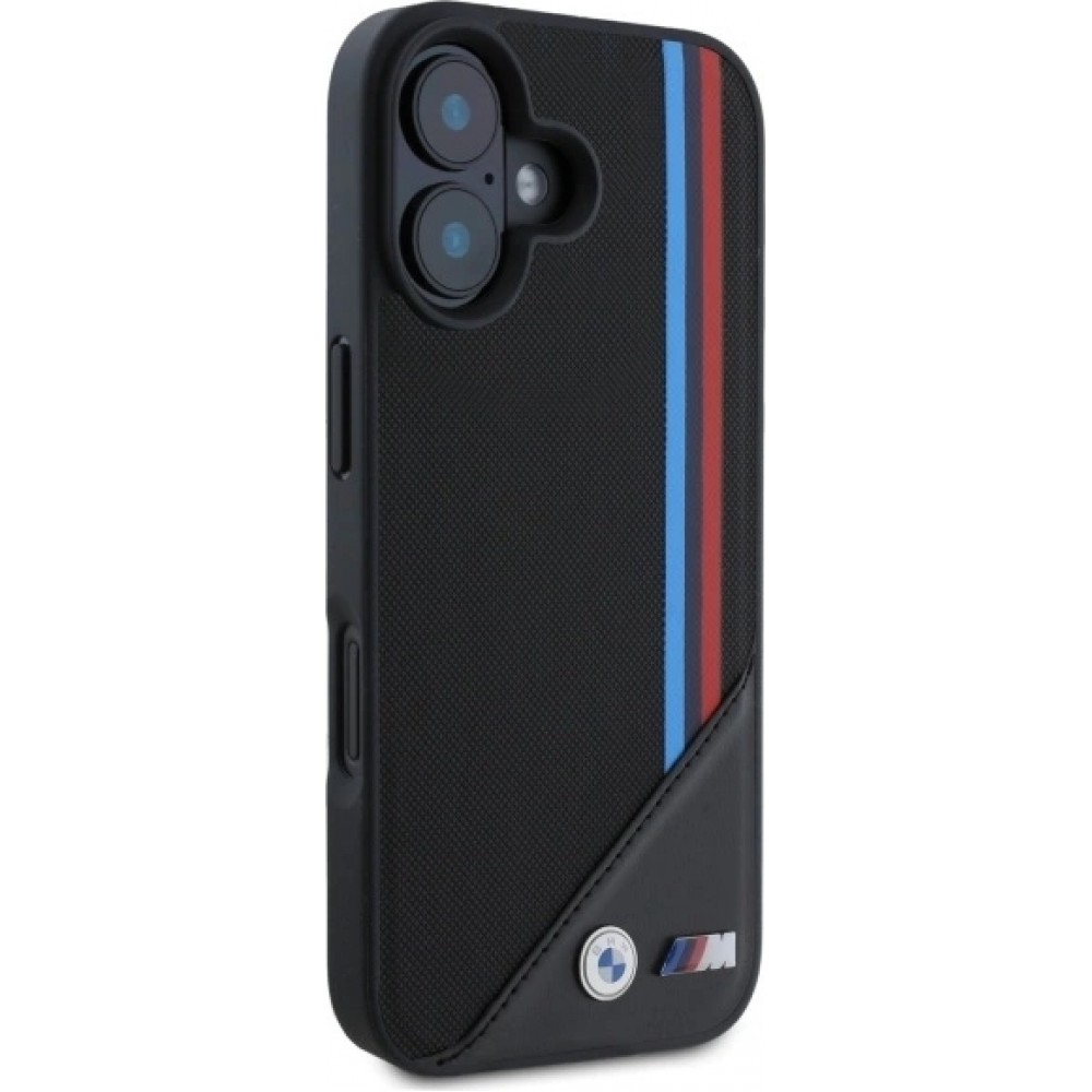 iPhone 16 Case Hülle - BMW M Tricolore Streifen MagSafe Leder - Schwarz
