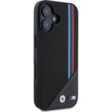 iPhone 16 Case Hülle - BMW M Tricolore Streifen MagSafe Leder - Schwarz