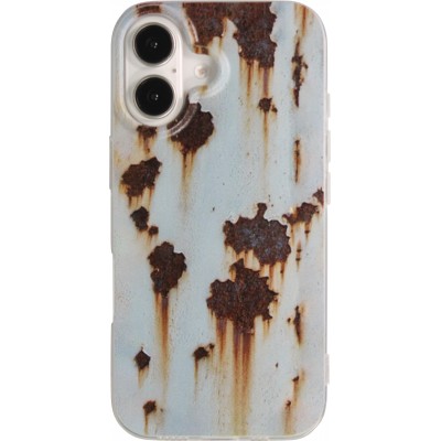 iPhone 16 Case H&uuml;lle - Industrieller Vintage Rost-Effekt aus hartem Silikon - Blau