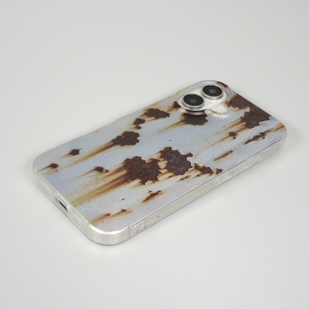 iPhone 16 Case Hülle - Industrieller Vintage Rost-Effekt aus hartem Silikon - Blau