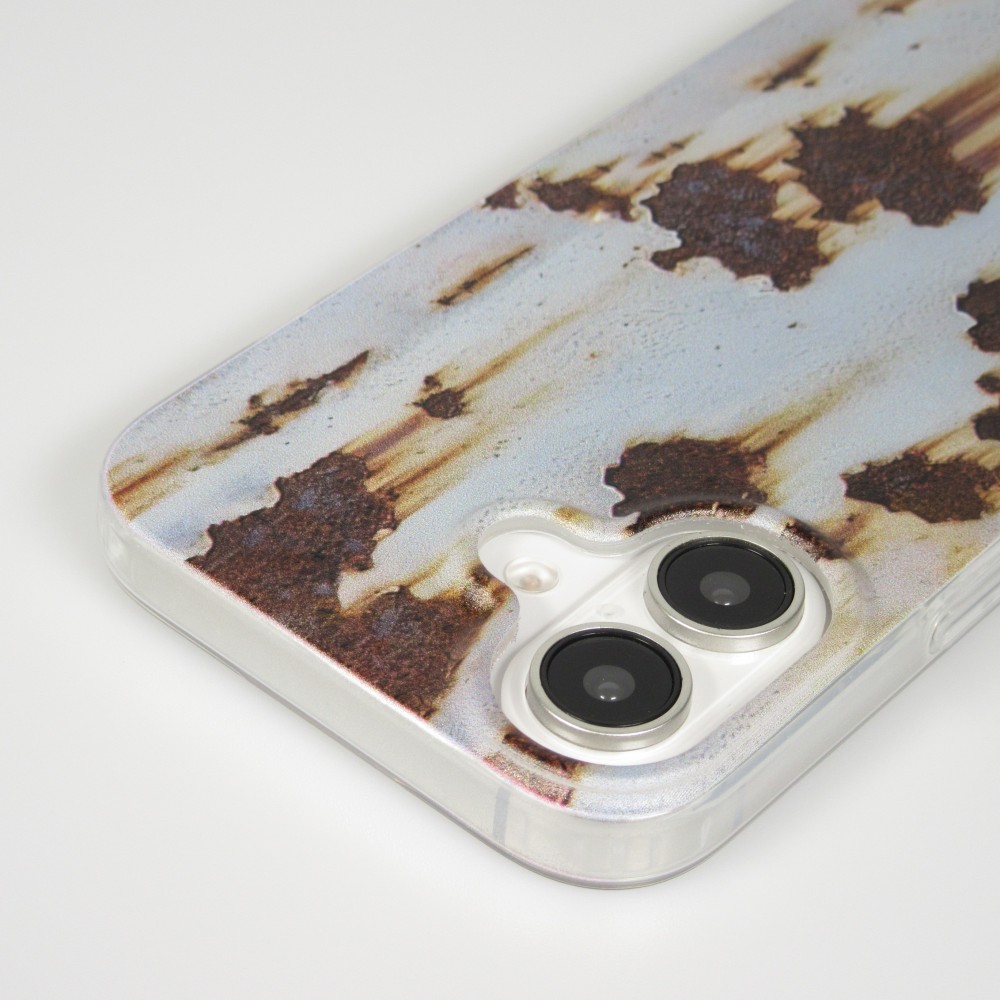 iPhone 16 Case Hülle - Industrieller Vintage Rost-Effekt aus hartem Silikon - Blau