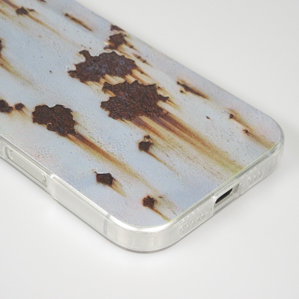 iPhone 16 Case Hülle - Industrieller Vintage Rost-Effekt aus hartem Silikon - Blau