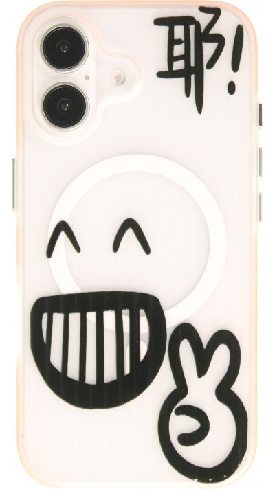 iPhone 16 Case Hülle - Lustiger Sketch mit orangefarbenen Rändern und MagSafe - Transparent