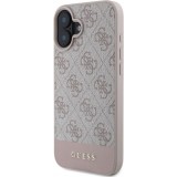 iPhone 16 Case Hülle - Guess 4G Muster mit goldenem 3D-Logo - Rosa