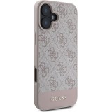 iPhone 16 Case Hülle - Guess 4G Muster mit goldenem 3D-Logo - Rosa