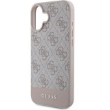 iPhone 16 Case Hülle - Guess 4G Muster mit goldenem 3D-Logo - Rosa