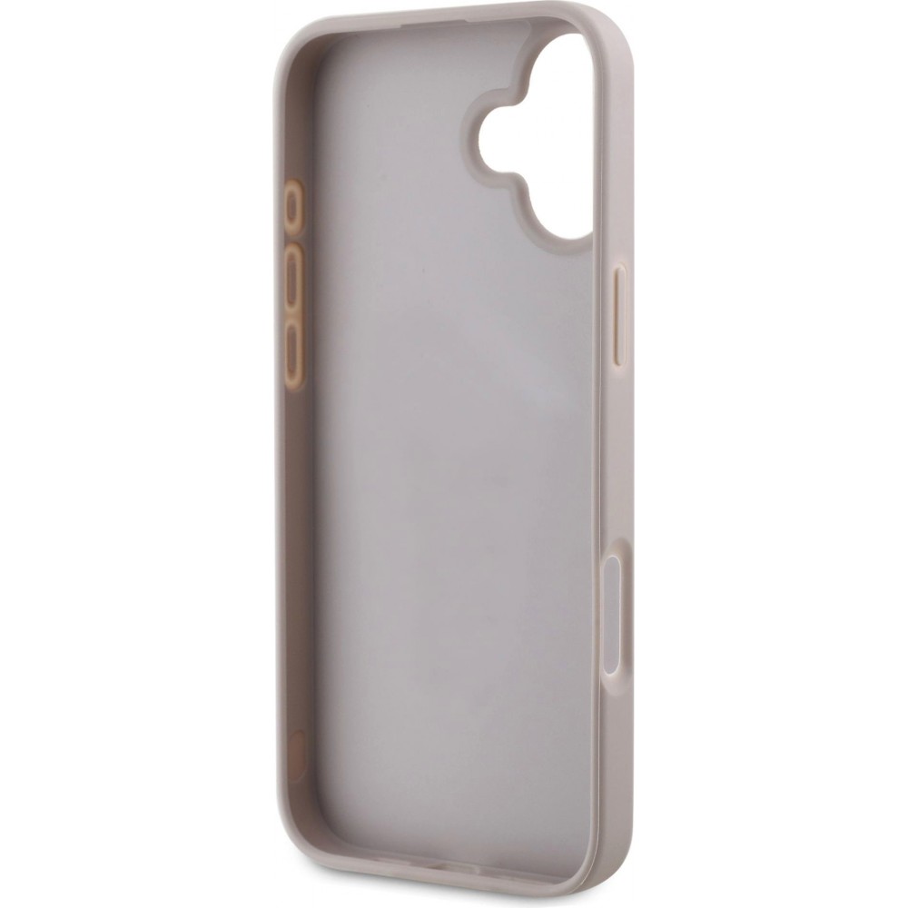iPhone 16 Case Hülle - Guess 4G Muster mit goldenem 3D-Logo - Rosa