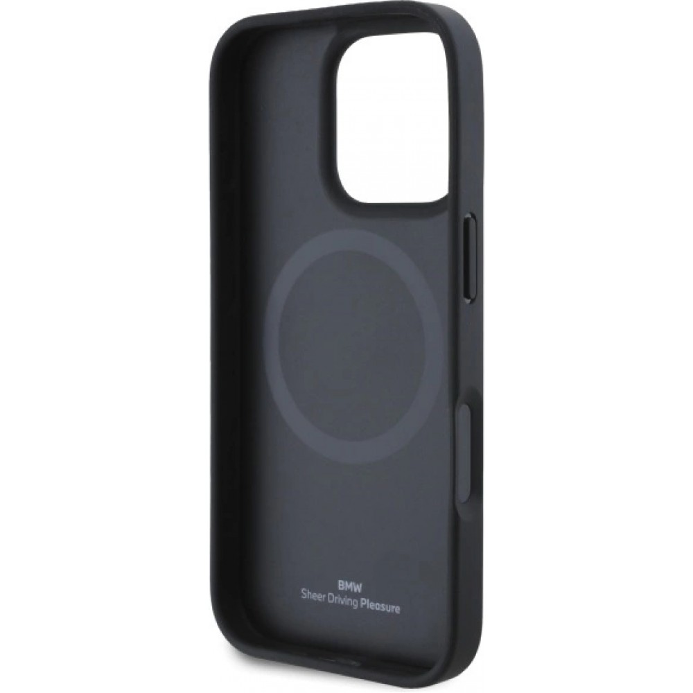 iPhone 16 Pro Max Case Hülle - BMW M Trikolore Design Perforiert MagSafe Kompatible Premium Schutz - Schwarz