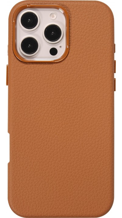 iPhone 16 Pro Max Case H&uuml;lle - Kunstleder-Effekt mit integrierten Tasten und Kameradesign - Braun