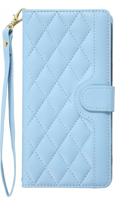 iPhone 16 Pro Max Case Hülle - Elegante Flip-Matratze mit Magnetverschluss Trageband und Kartenfächern - Blau
