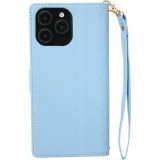 iPhone 16 Pro Max Case H&uuml;lle - Elegante Flip-Matratze mit Magnetverschluss Trageband und Kartenf&auml;chern - Blau