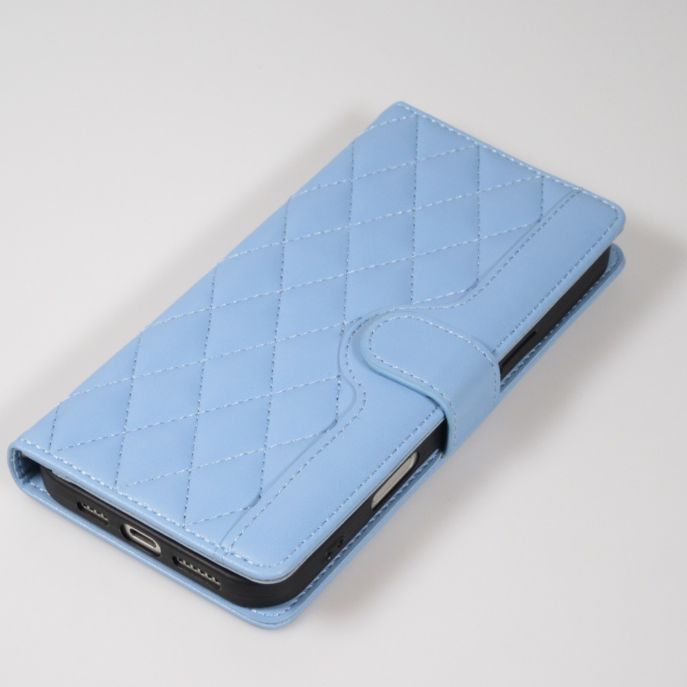 iPhone 16 Pro Max Case H&uuml;lle - Elegante Flip-Matratze mit Magnetverschluss Trageband und Kartenf&auml;chern - Blau