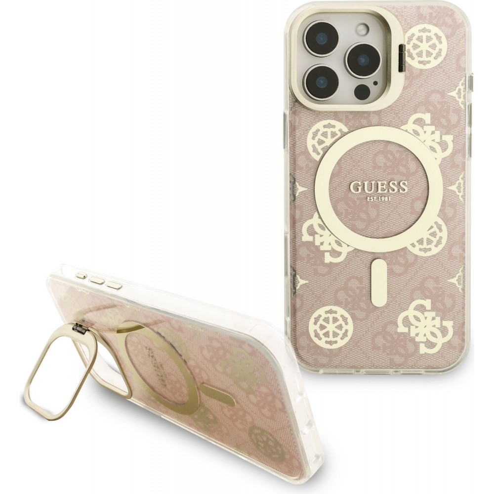 iPhone 16 Pro Max Case Hülle - MagSafe Magnetische Guess-Hülle mit Wechselplatten (Rosa / Braun / Schwarz) und Kamera-Ständer - Transparent