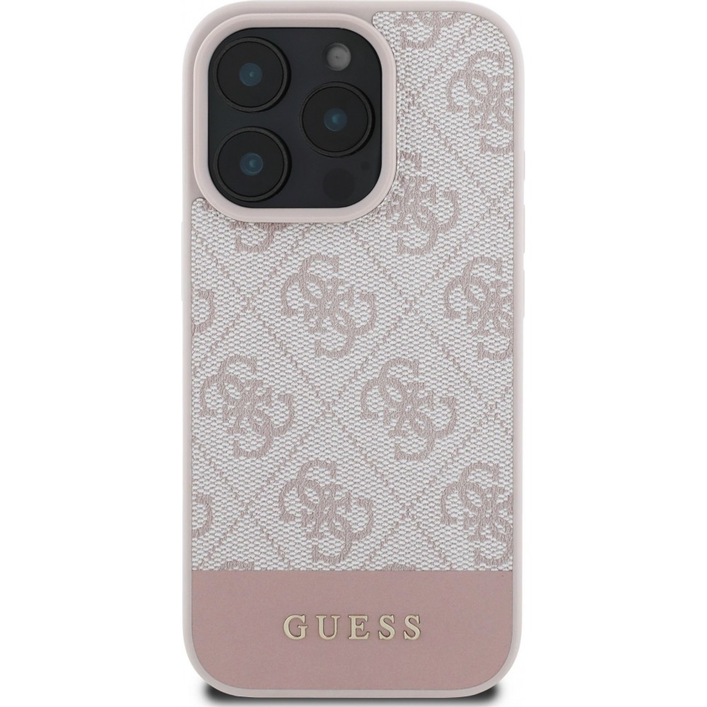 iPhone 16 Pro Max Case Hülle - Guess 4G Muster mit goldenem 3D-Logo - Rosa