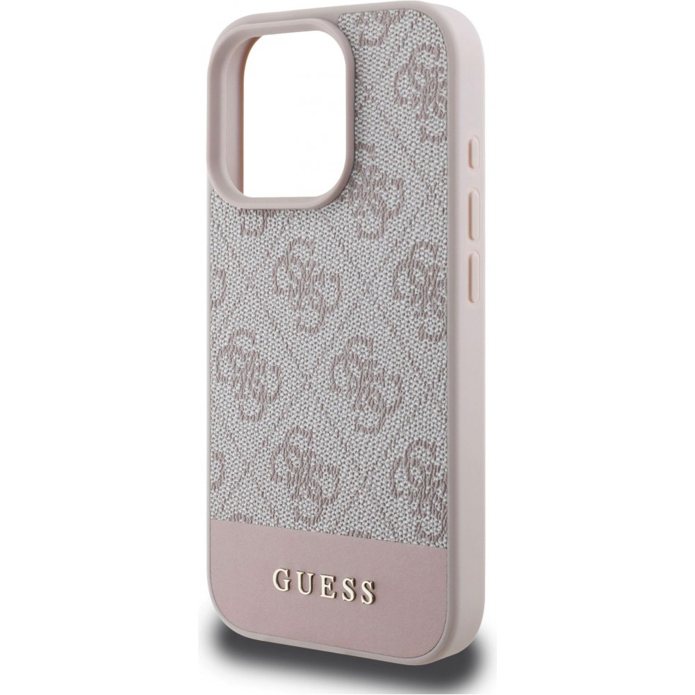 iPhone 16 Pro Max Case Hülle - Guess 4G Muster mit goldenem 3D-Logo - Rosa