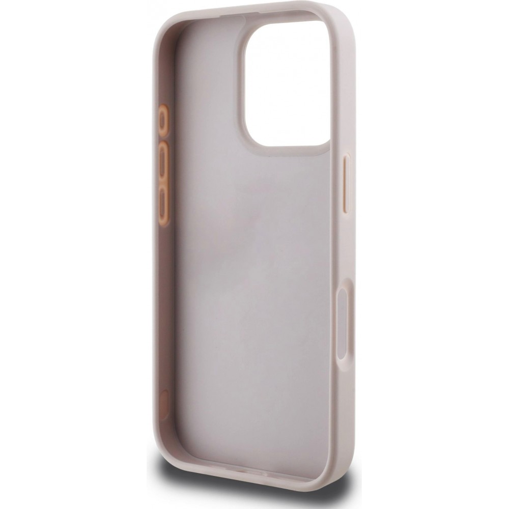 iPhone 16 Pro Max Case Hülle - Guess 4G Muster mit goldenem 3D-Logo - Rosa