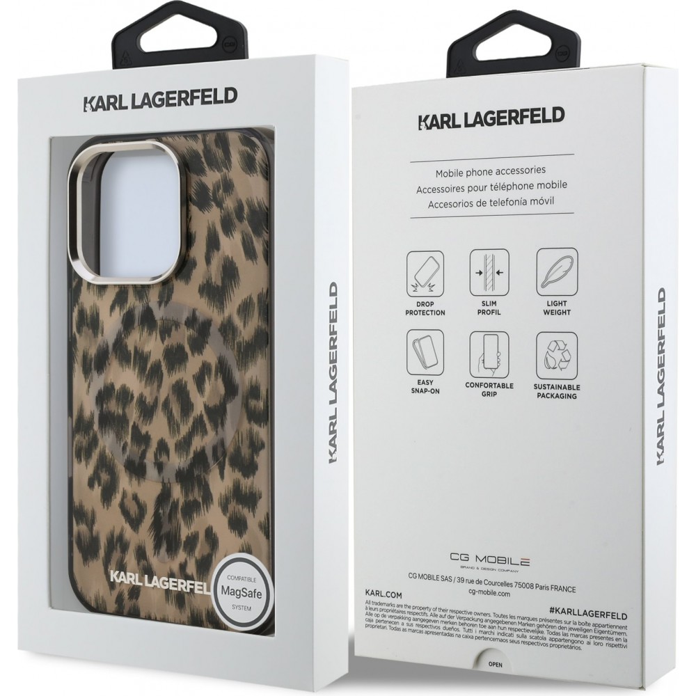 iPhone 16 Pro Max Case Hülle - Karl Lagerfeld IML Leopard MagSafe Elegant - Braun