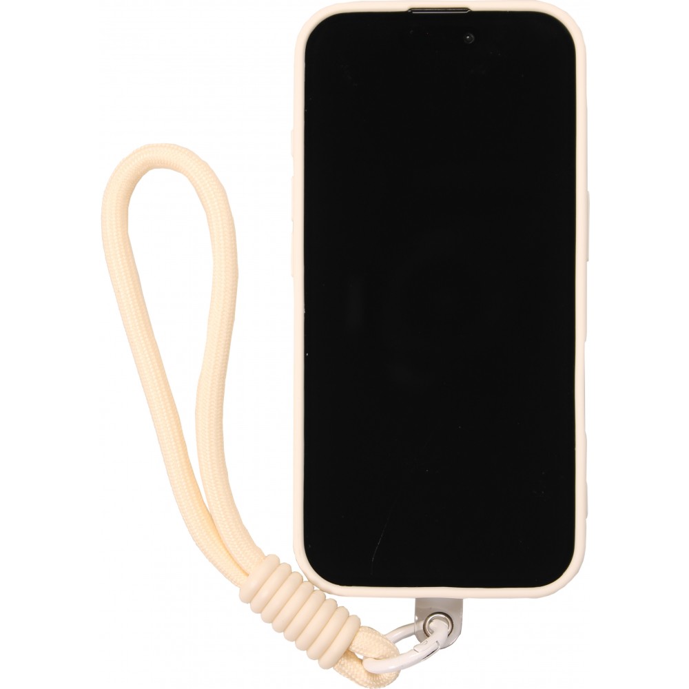 iPhone 16 Pro Max Case H&uuml;lle - Silikon Soft Touch MagSafe mit Wellen und Handschlauf - Weiss