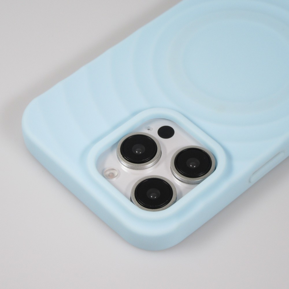 iPhone 16 Pro Max Case H&uuml;lle - Silikon Soft Touch MagSafe mit Wellen und Handschlauf - Blau