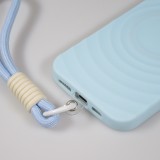 iPhone 16 Pro Max Case H&uuml;lle - Silikon Soft Touch MagSafe mit Wellen und Handschlauf - Blau