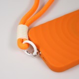 iPhone 16 Pro Max Case H&uuml;lle - Silikon Soft Touch MagSafe mit Wellen und Handschlauf - Orange