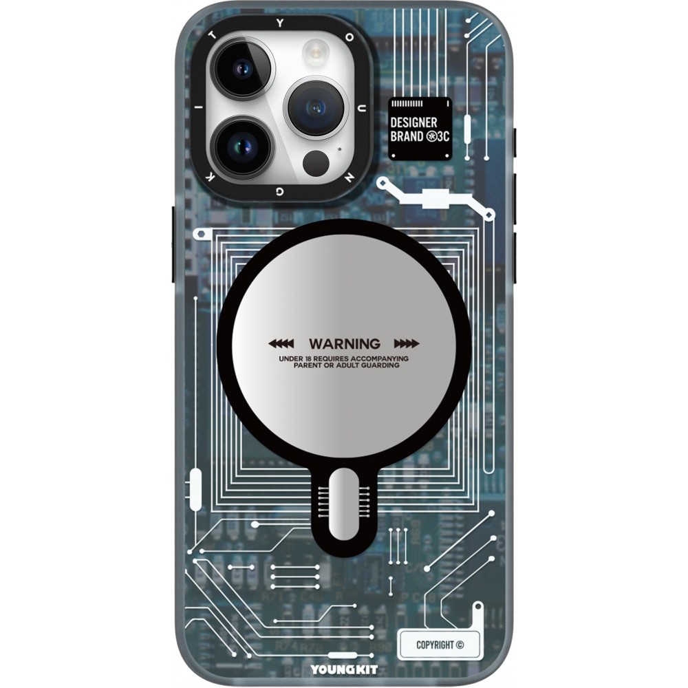iPhone 16 Pro Max Case Hülle - Youngkit Silikon MagSafe-kompatibles Design Schaltkreis Stil Elektronikchip - Blau
