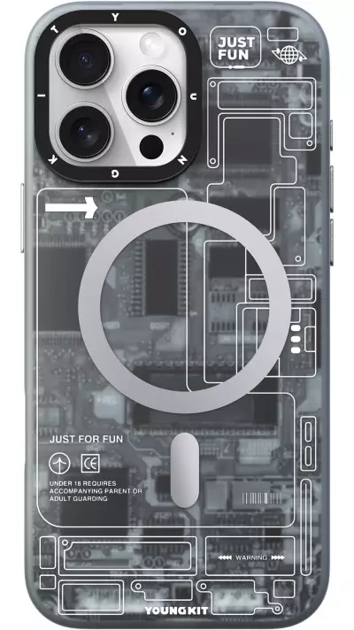 iPhone 16 Pro Max Case H&uuml;lle - Youngkit Silikon MagSafe-kompatibles Design Schaltkreis Stil Elektronikchip - Grau