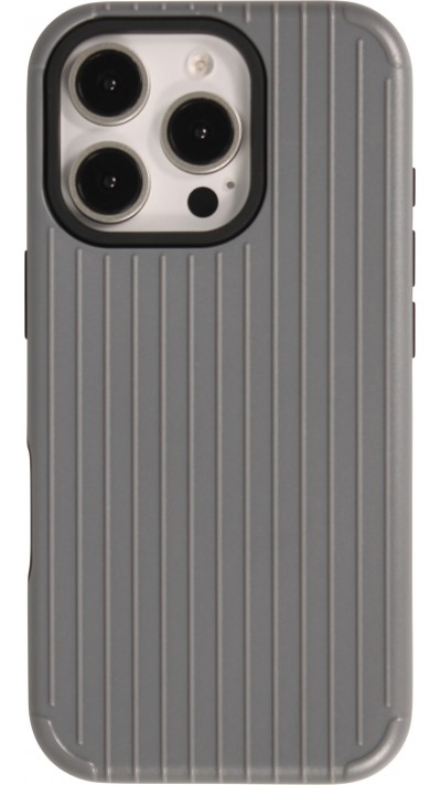 iPhone 16 Pro Case H&uuml;lle - Harte Kunststoff-H&uuml;lle mit Silikonverst&auml;rkungen stossfeste strukturierte Design-Schutzh&uuml;lle - Grau