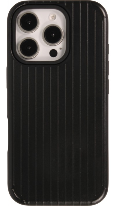 iPhone 16 Pro Case H&uuml;lle - Harte Kunststoff-H&uuml;lle mit Silikonverst&auml;rkungen stossfeste strukturierte Design-Schutzh&uuml;lle - Schwarz