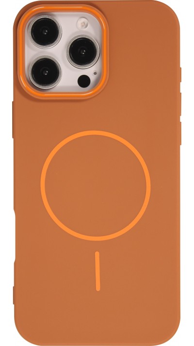 iPhone 16 Pro Case Hülle - Silicone MagSafe Flexibel Halo Licht - Braun