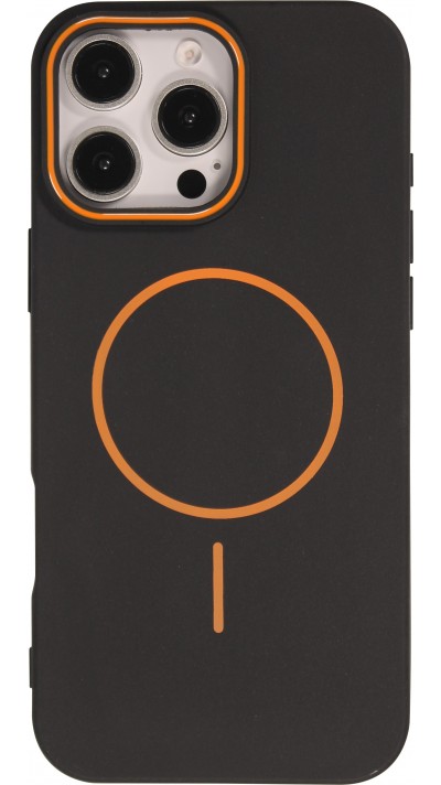 iPhone 16 Pro Case H&uuml;lle - Silicone MagSafe Flexibel Halo Licht - Schwarz