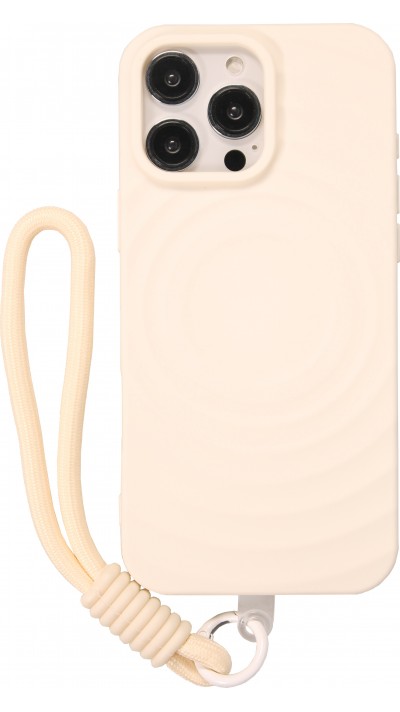 iPhone 16 Pro Case Hülle - Silikon Soft Touch MagSafe mit Wellen und Handschlauf - Weiss