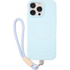 iPhone 16 Pro Case Hülle - Silikon Soft Touch MagSafe mit Wellen und Handschlauf - Blau